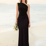 Aleida | Vestido Maxi de Cetim com Um Ombro