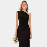 Aleida | Vestido Maxi de Cetim com Um Ombro