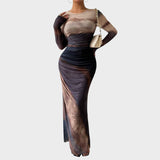 Amélia - Vestido maxi justo com mangas compridas