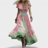 Celeste - Vestido floral ajustado e fluido