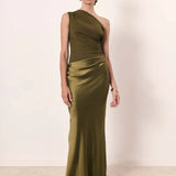 Aleida | Vestido Maxi de Cetim com Um Ombro