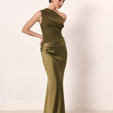 Aleida | Vestido Maxi de Cetim com Um Ombro