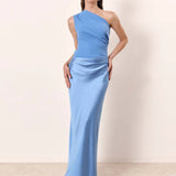 Aleida | Vestido Maxi de Cetim com Um Ombro