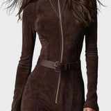 Amália | Vestido largo castanho com cinto