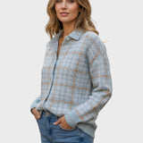 Tara – Blusa quadriculada com detalhes em cor de areia